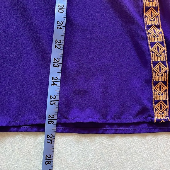 YA Los Angeles sz L indigo purple-blue sleeveless top gold embroidered 60% silk - Picture 10 of 13